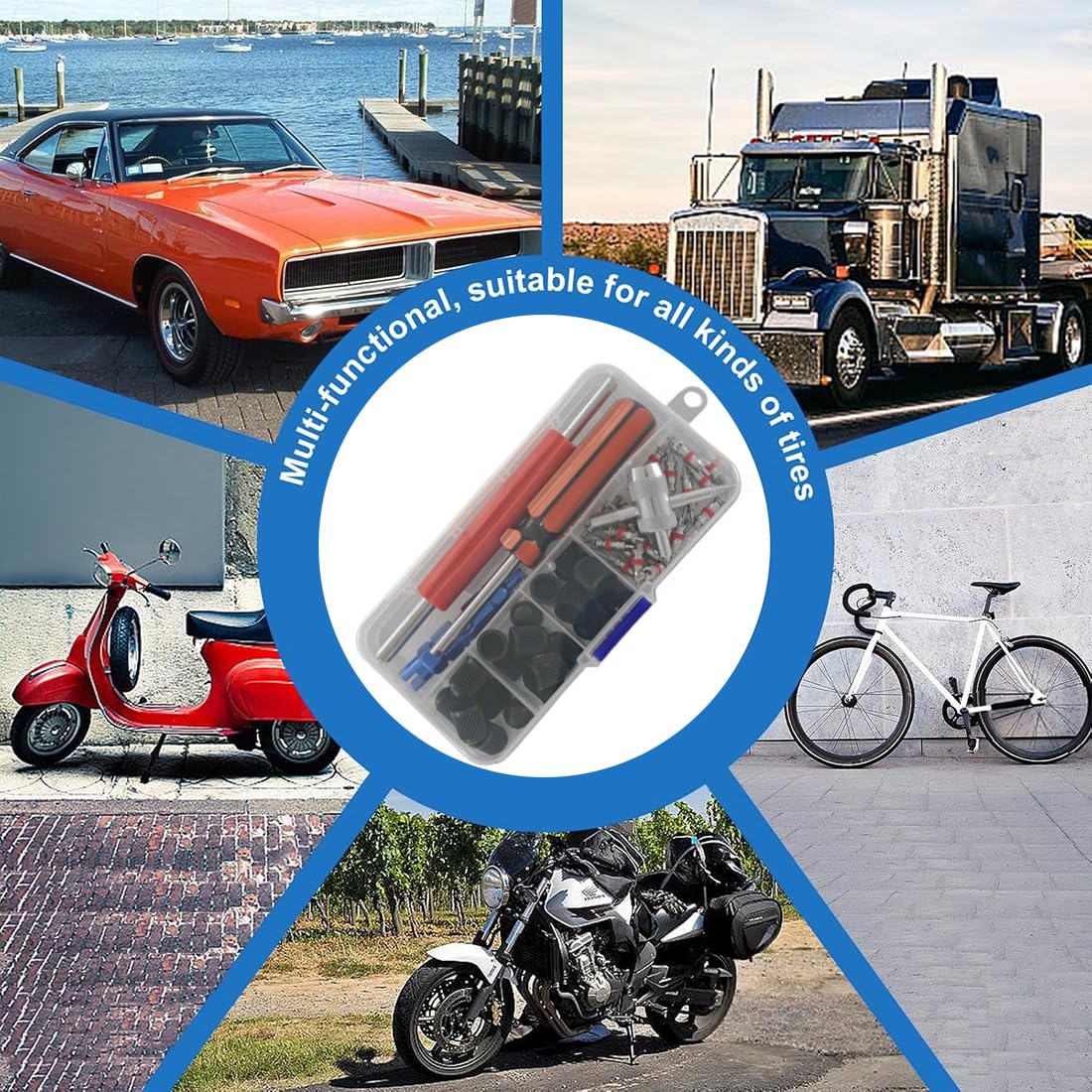 JEYORZY 44x Kit Nucleo della Valvola, Valvola per La Riparazione della dei Pneumatici, Estrattore Strumento Chiave della Bici Pneumatici per Auto, Valvola Strumento di Rimozione Nucleo Automobile Moto