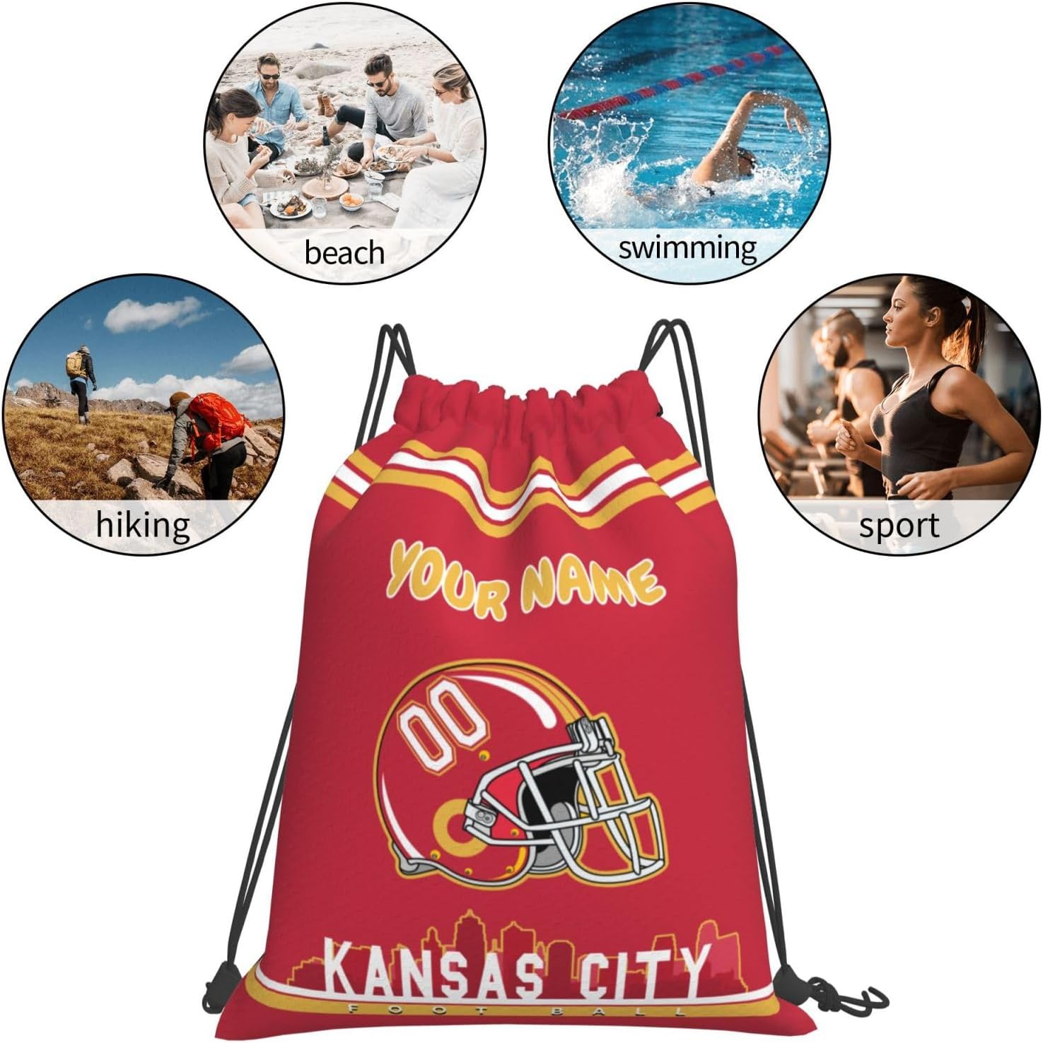Kansas City Drawstring Backpack，Custom Sports Fans Drawstring Bag With Name And Number Personalized Gym Bags Gift For Men Women 14" X 16" - Image 3