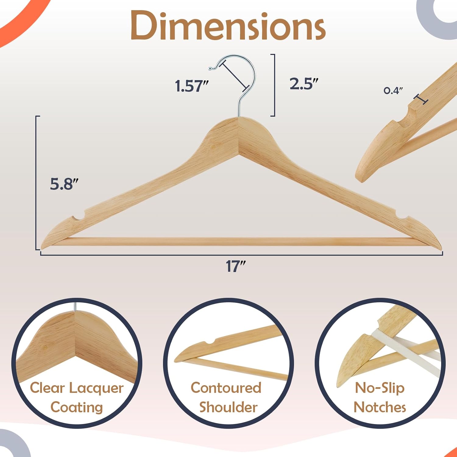 ELONG HOME Solid Wooden Hangers  Wood Suit Hangers with Extra Smooth Finish, Precisely Cut Notches and Chrome Swivel Hook, Clothes Hangers for Shirt Coat Jacket Dress, Natural