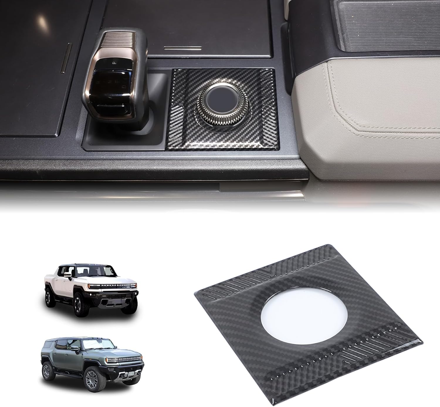 for Hummer EV Accessories Center Console Drive Mode Gear Shift Knobs Covers for 2022-2024 2025 Hummer EV SUV Truck Pickup Gear Control Knob Cover (Carbon Fiber Pattern)