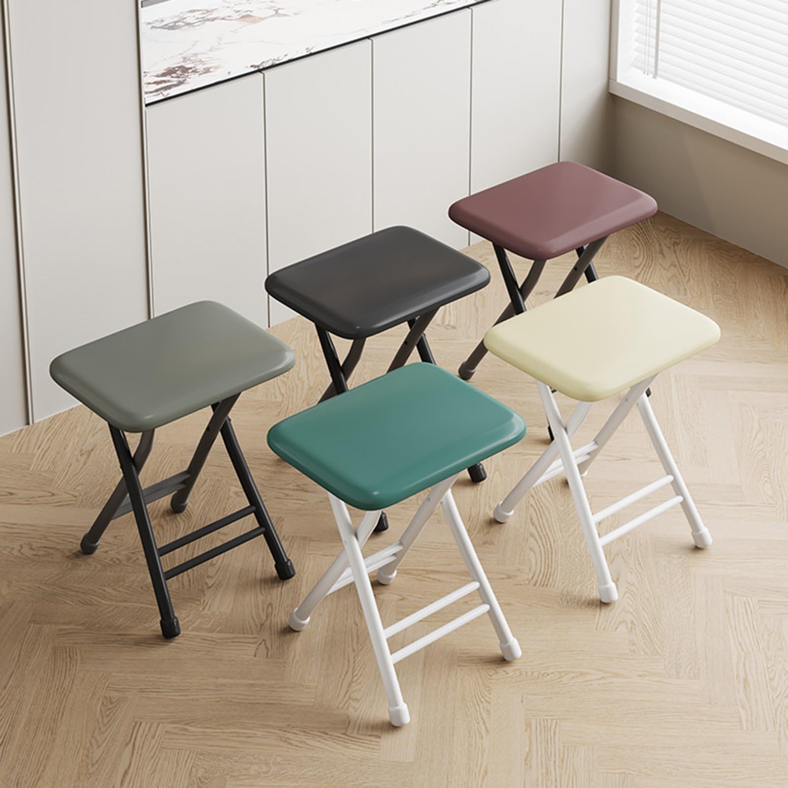 Sgabello Quadrato Pieghevole – Compatto, Leggero, Imbottito, Per Casa, Ufficio, Scuola, Pieghevole, Design Salvaspazio(Off white)
