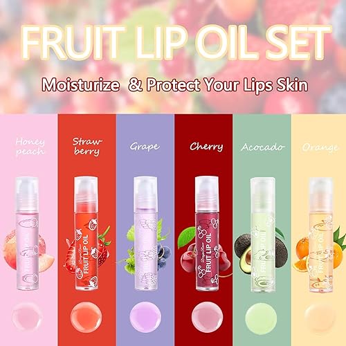 Miniatura 6 de Juego de 6 aceites labiales con bolas rodantes, bálsamo labial hidratante de larga duración, juego de brillo labial roll-on para labios, maquillaje