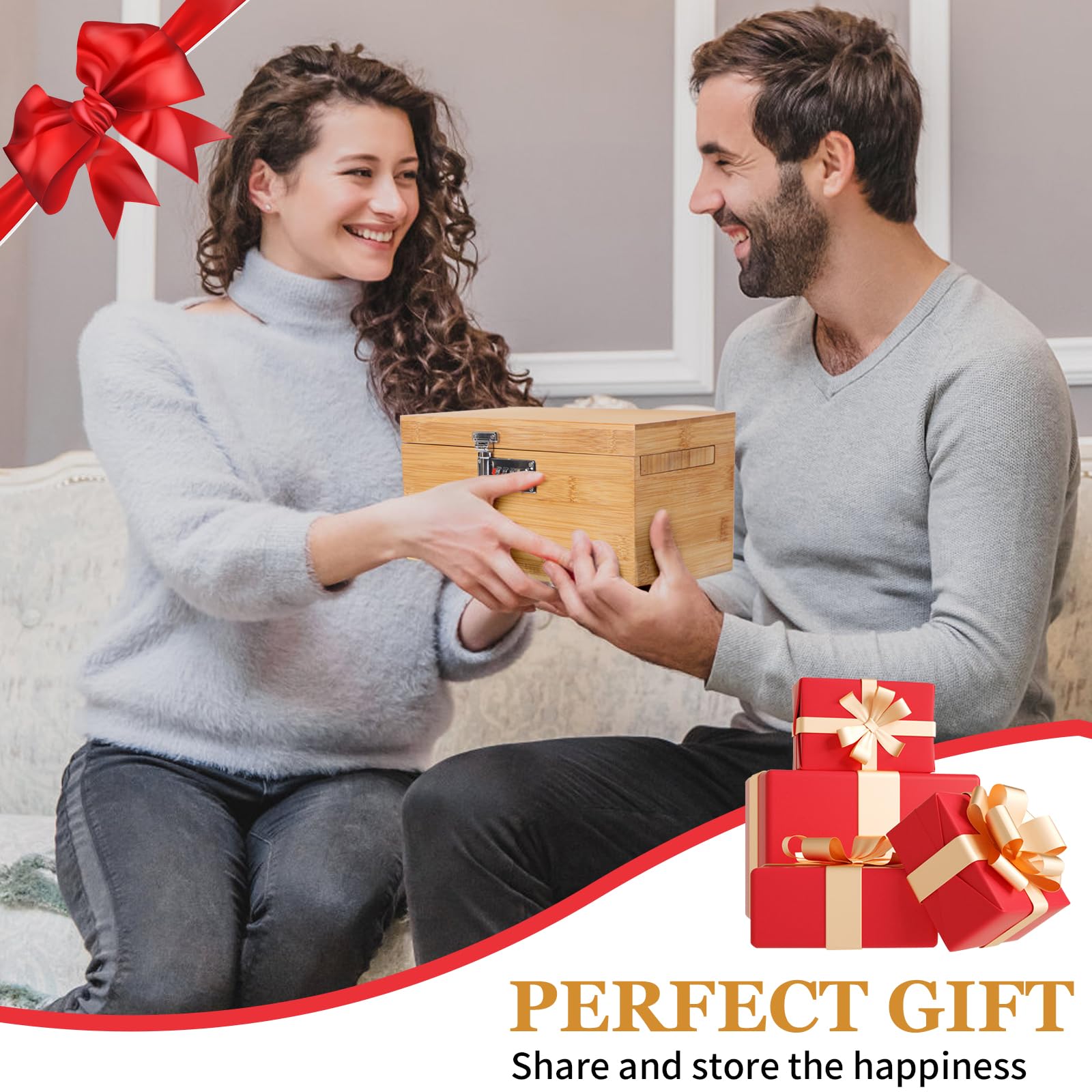 Caja grande de bambú con cerradura de combinación, caja de almacenamiento decorativa con compartimento desmontable, caja de madera con tarros y cepillos Alright como gran opción de regalo.