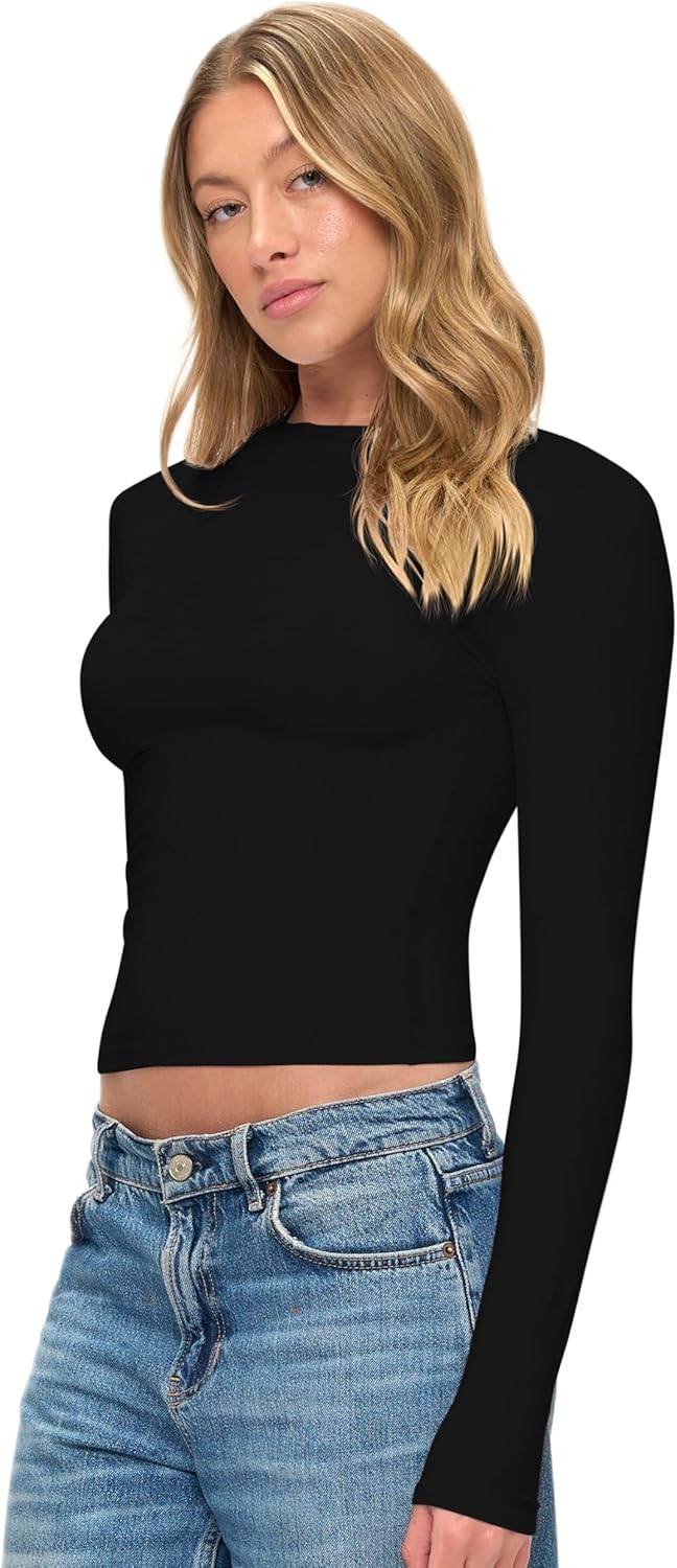 Natural Uniforms Womens Super Soft, Super Stretch Y2K Long Sleeve Baby Tee Crop Top - Image 2