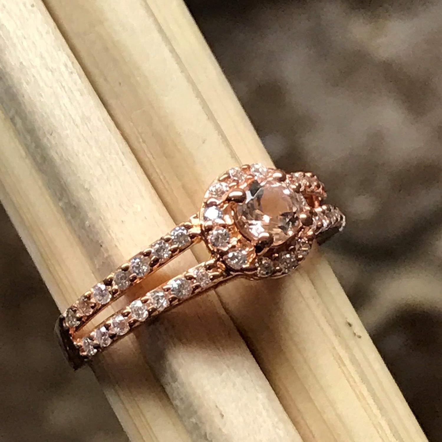 Natural Peach Morganite 14k Rose Gold Over Sterling Silver Engagement Ring Size 5, 6, 7, 8, 9 - Image 4