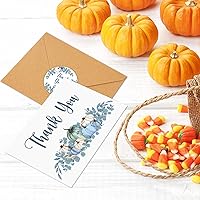 Vista 3 de AnyDesign Paquete de 36 tarjetas de agradecimiento de calabaza de otoño, color gris y azul, con calcomanías de sobre, hojas de eucalipto azules