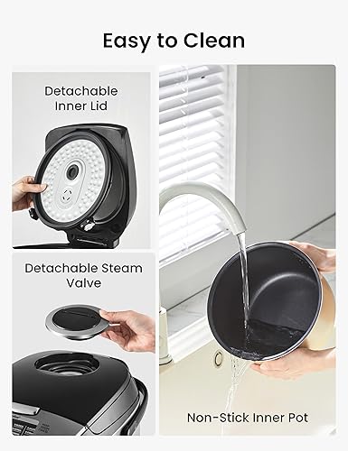Miniatura 7 de COMFEE' Olla arrocera para 12 tazas cocidas6 tazas sin cocinar, arrocera japonesa portátil antiadherente con tecnología Fuzzy Logic, retardo de