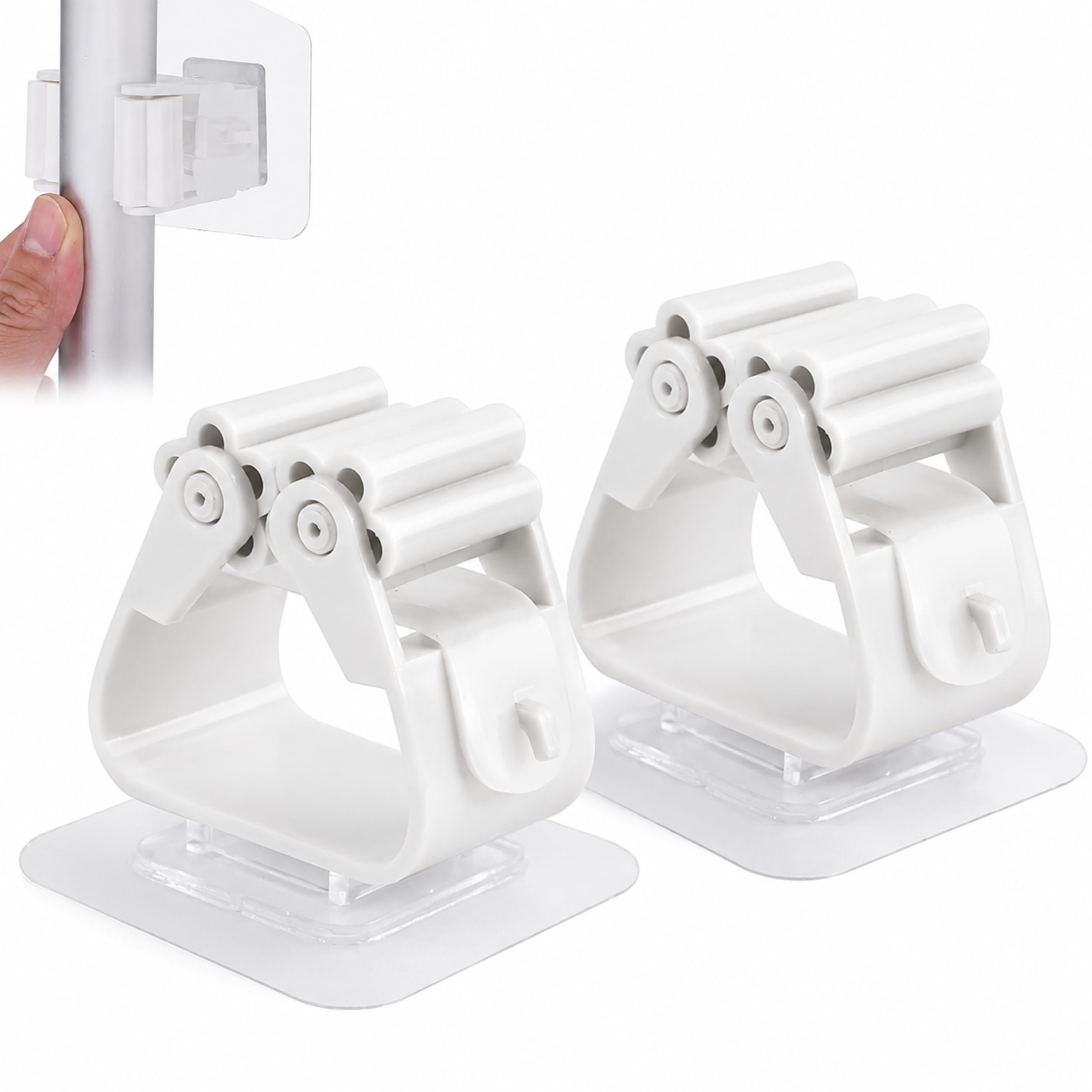 PARENCE. Lot de 2 Accroches Balais Muraux Adhésifs – Porte Balais Sans Perçage – Support Mural Antidérapant pour Balais, Serpillères et Outils – Blanc - 2 Pièces