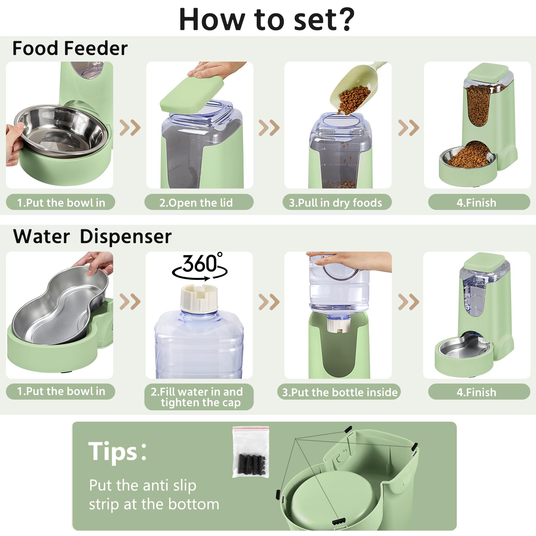Automatischer Katzenfutterspender und Edelstahl-Wasserspender, Schwerkraft-Hunde-Bewässerungs-Set, Futterspender und Bewässerungs-Set für kleine, mittelgroße Kätzchen, Welpen, Haustiere (3,5 l x 2