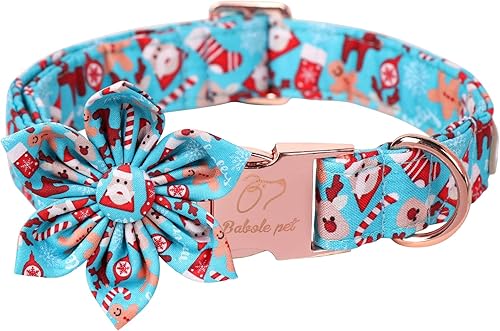 Collares de Navidad para perros pequeños con lazo de flores, collar azul para perro con hebilla de metal de seguridad, collares ajustables para
