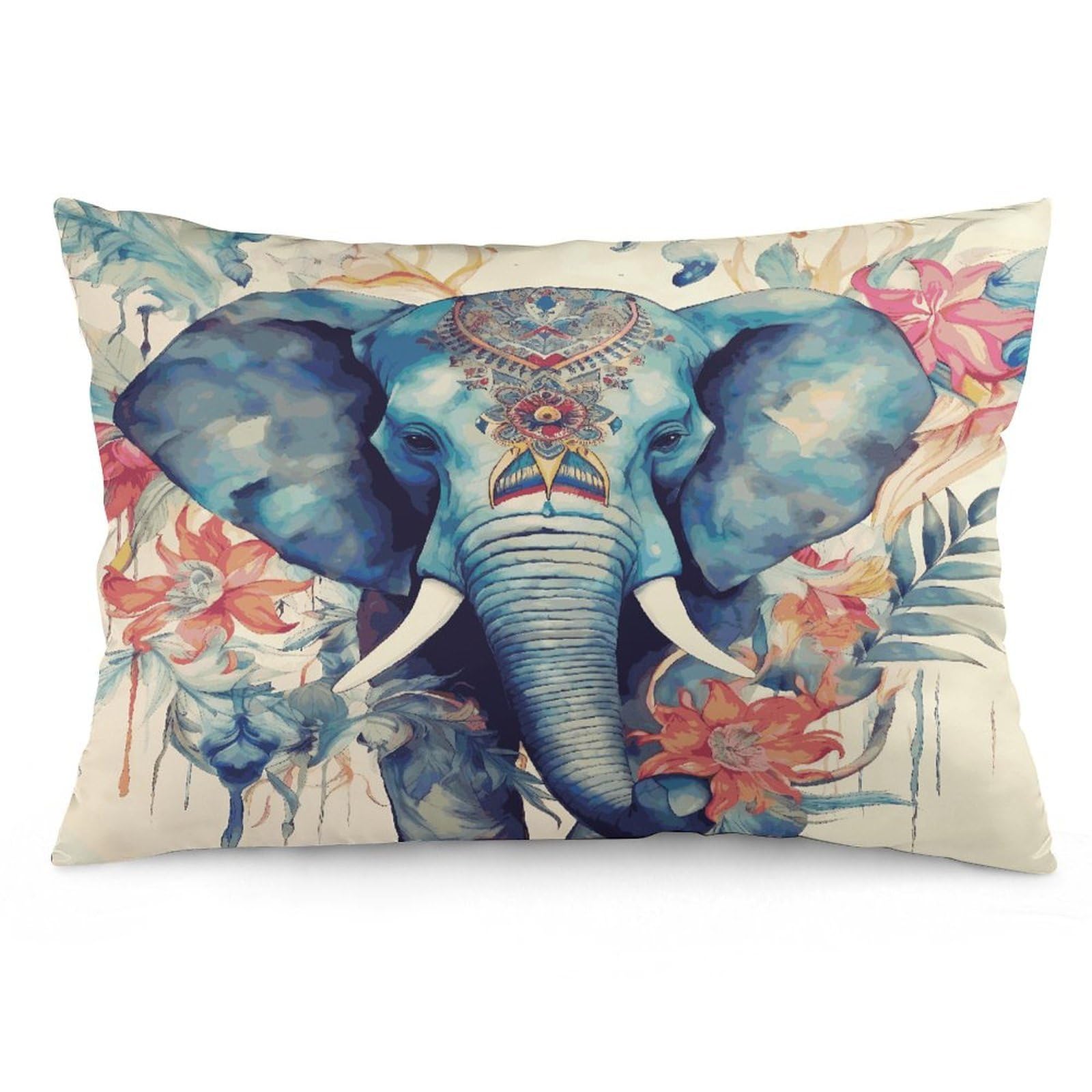 Peacock Feathers Elephant Throw Pillow Cover Soft Lumbar Pillow Covers with Zipper Breathable Rectangular Cushion Case Polyester Pillow Case Decorative Body Pillow Cover for Couch Bed