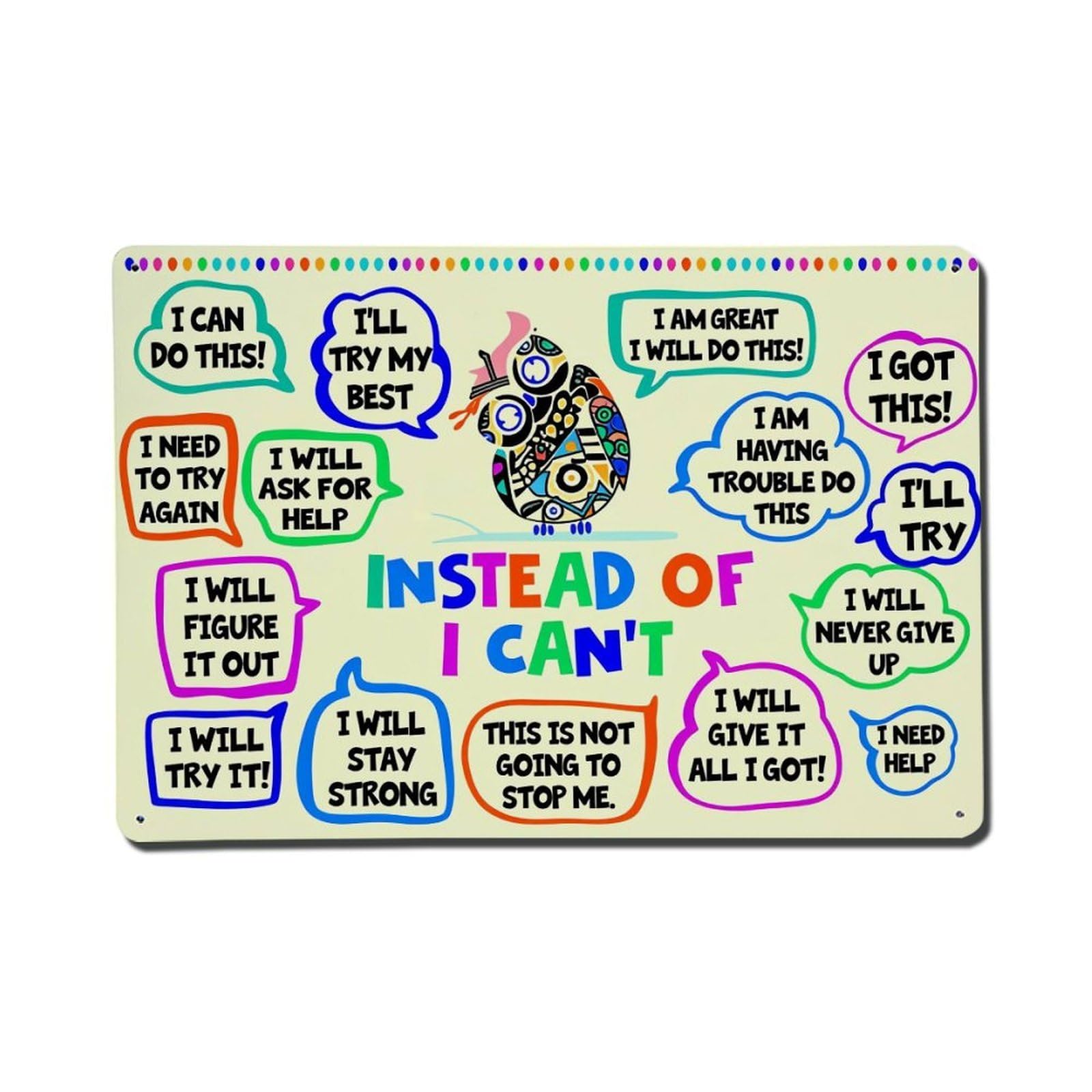 Colorful Speech Bubbles With Positive Affirmations And Motivational Phrases Tin Sign Vintage Metal Poster, Home Bar Garage Man Cave Cafe Indoor & Outdoor Wall Decoration 8x12Inches