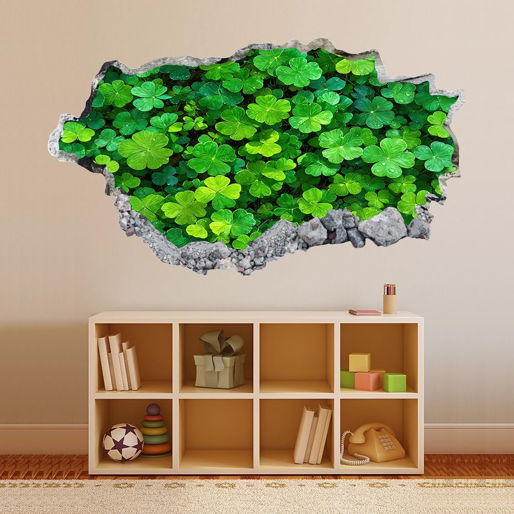 3D Wandtattoo Wanddurchbruch Wandaufkleber, Vierblättriges Kleeblatt Wandsticker Wanddeko Wandbilder, Grünpflanzen Wandaufkleber Für Schlafzimmer Badezimmer Flur Küche Möbel Aufkleber
