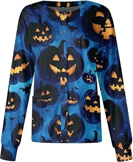 Printed Scrub Jackets for Woman Print Long Sleeve Plus Size Womens Scrubs for Women Nursing Jacket with Pockets