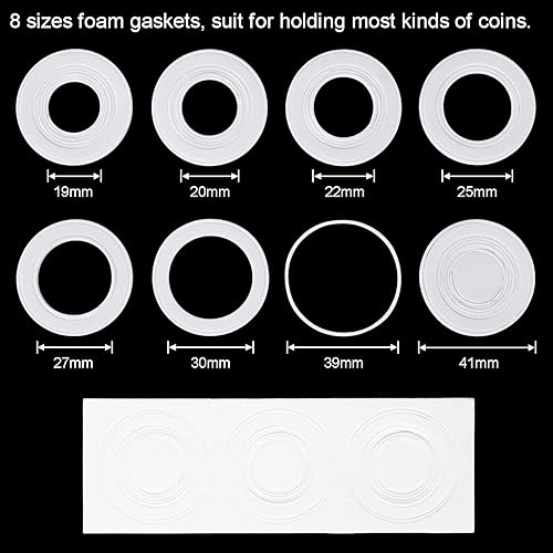 Vista 2 de FRIMOONY Paquete de 2 cápsulas de monedas de 1.614 in, con junta de espuma y caja de almacenamiento de plástico, para colección de monedas