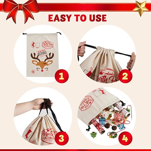 Miniatura 3 de JOYIN Saco de Navidad de Papá Noel, bolsa de regalo grande de arpillera de reno de 26 x 19 pulgadas con cordón para regalos de Navidad, bolsa de