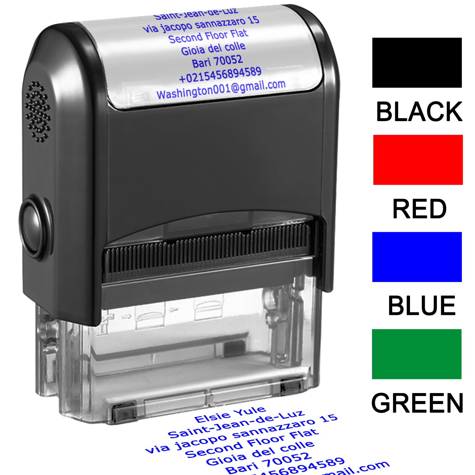 Personalised Stamp Self-Inking Custom Stamp 75x38mm Rubber Work Business Address Stamps Up to 8 Lines 4 Color and Font Available