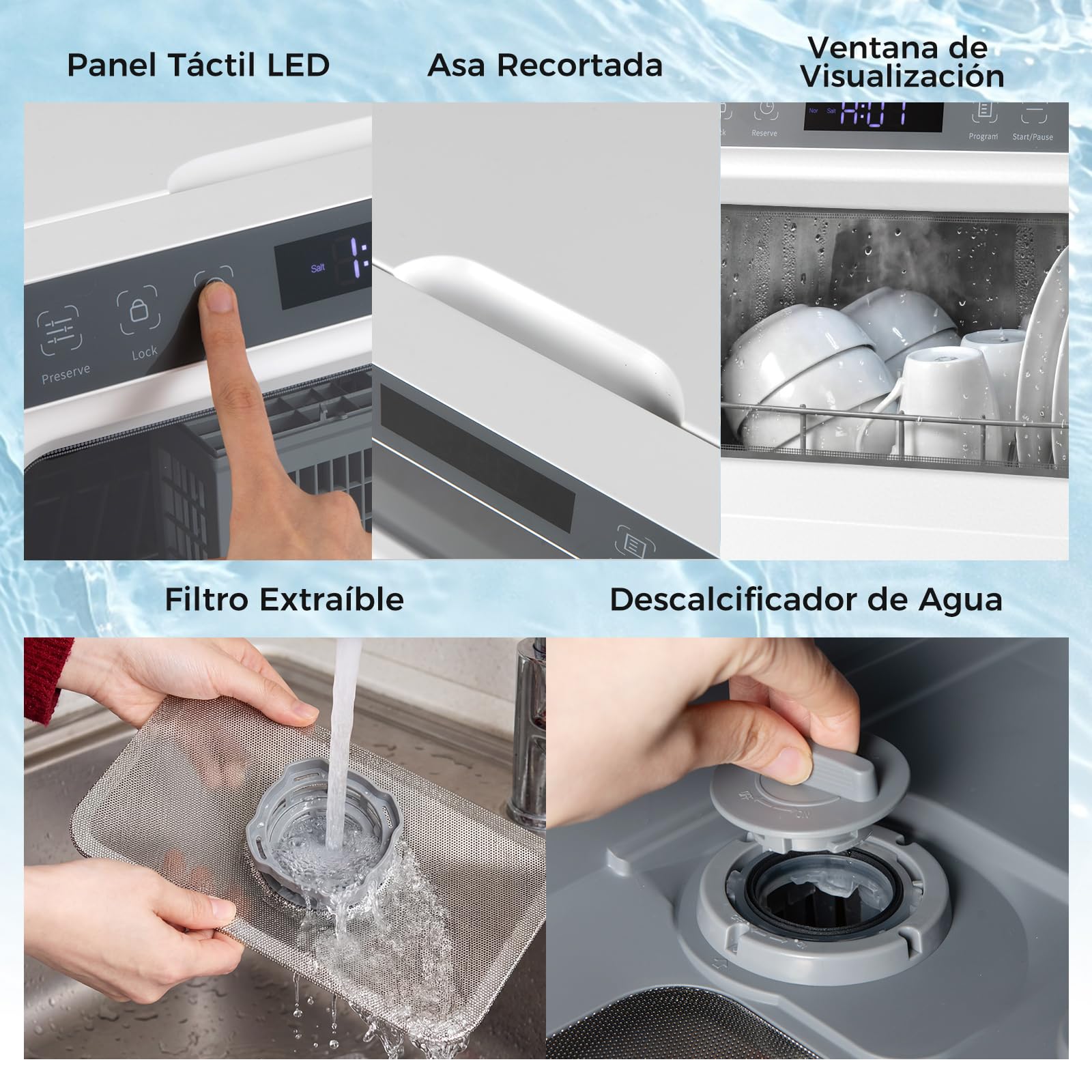 COSTWAY Lavavajillas Pequeño 45cm, 6 Programas, Mini Lavavajillas Compacto sobremesa de 3 Cubiertos, Depósito de Agua 8,25 L, Secado por Aire y Brazos Rociadores Dobles de 360°