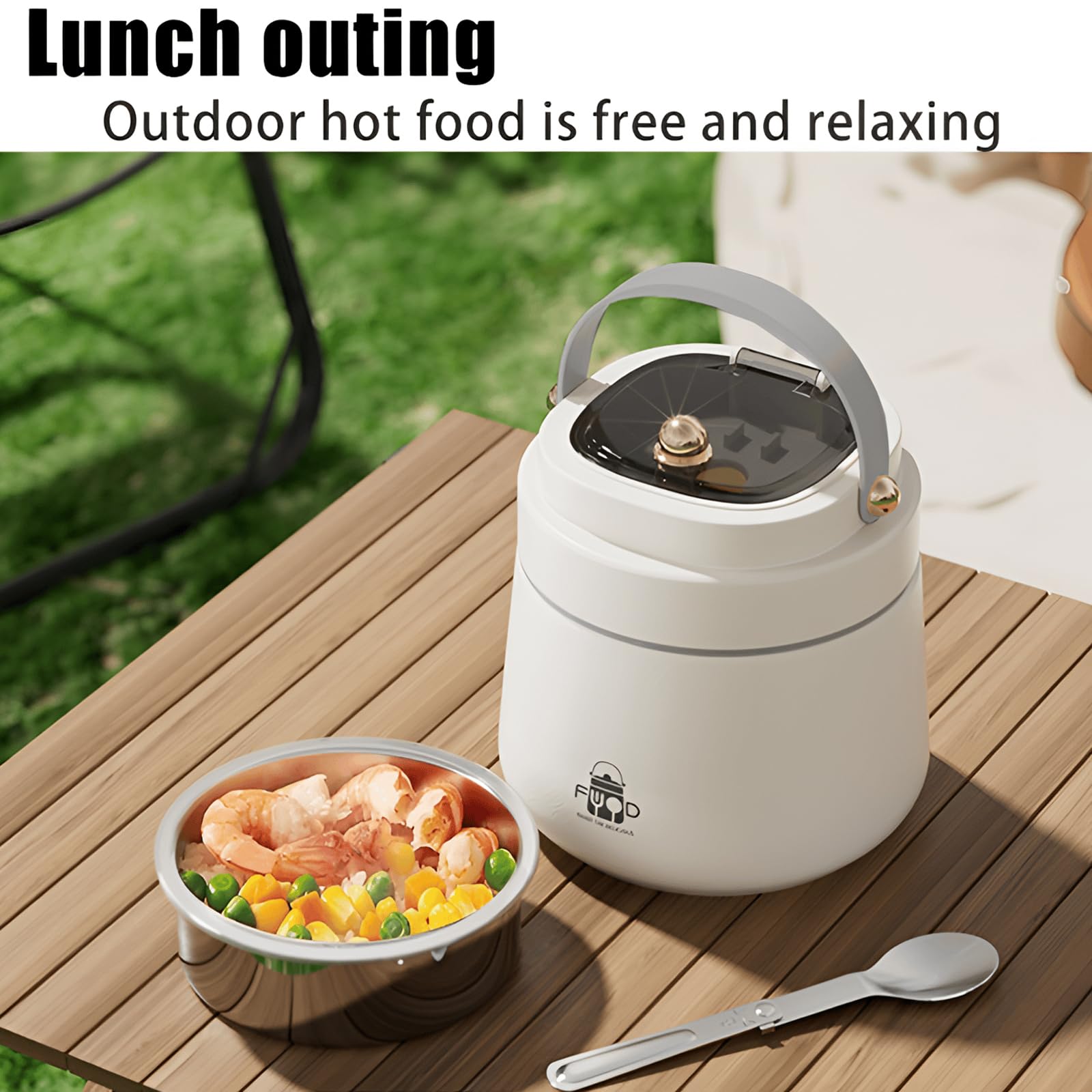 LANMOU Termo Para Comida Caliente 1200ml Recipiente Térmico Para Comida, Frasco Acero Inoxidable Contenedor Térmico con Bolsa Aislada e Cuchara Plegable, a Prueba de Fugas, Para Bebe Adultos y Niños