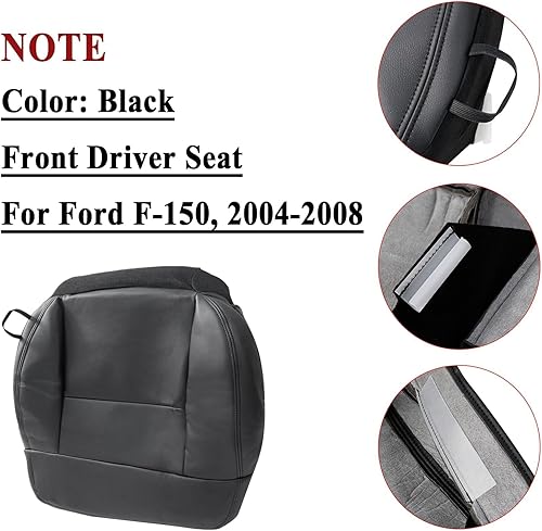 Miniatura 7 de NLQR Funda de asiento de repuesto para parte inferior del conductor, color ébano, piel de microfibra negra compatible con Ford F150 Lariat XL 2004