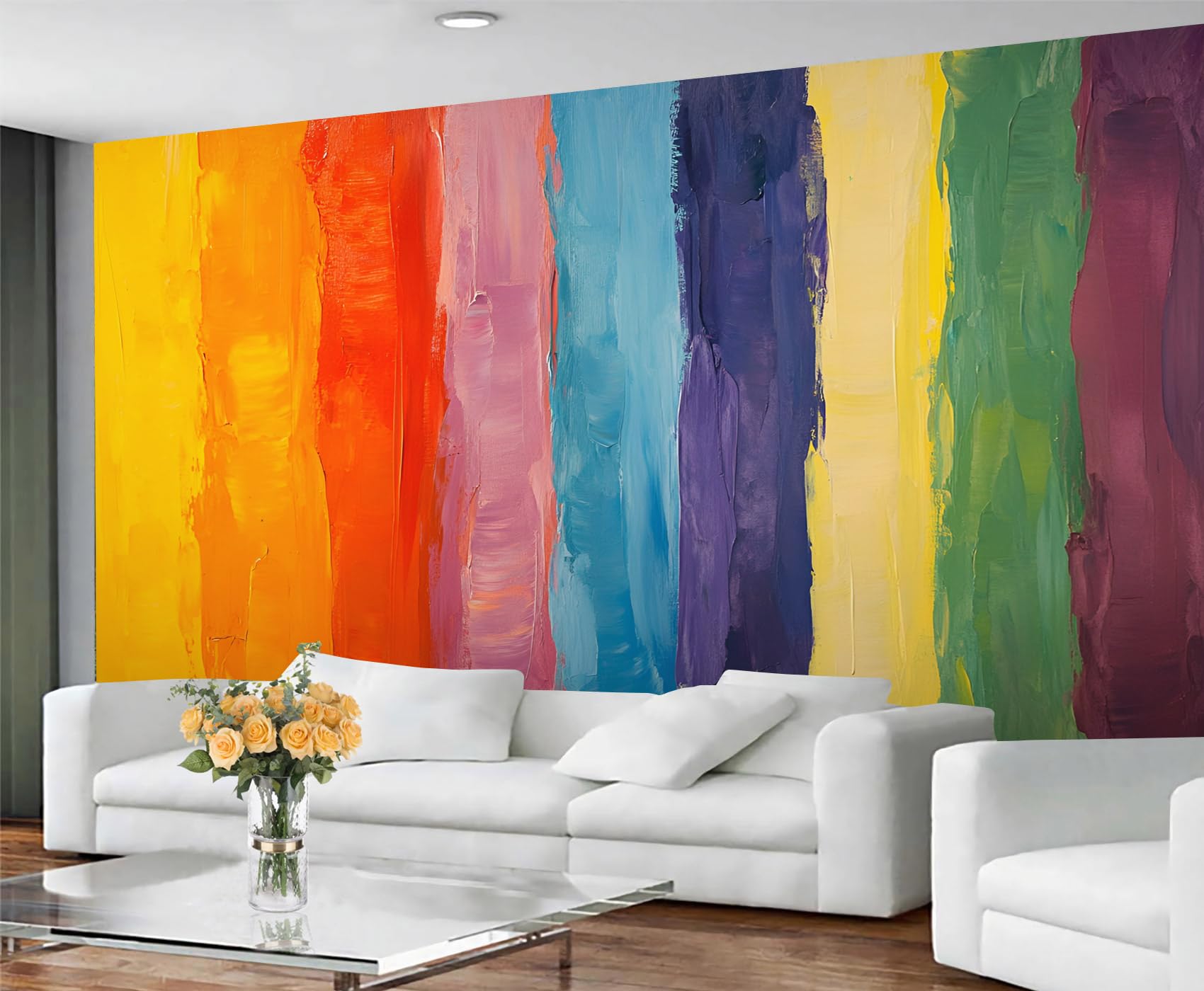 GIVLWF Rainbow Wallpaper Colorful Graffiti Mural Wallpaper Cartoon Kids Bedroom Wall Paper for Living Room Non Self Adhesive Wall Murals & Home Decor — image 1