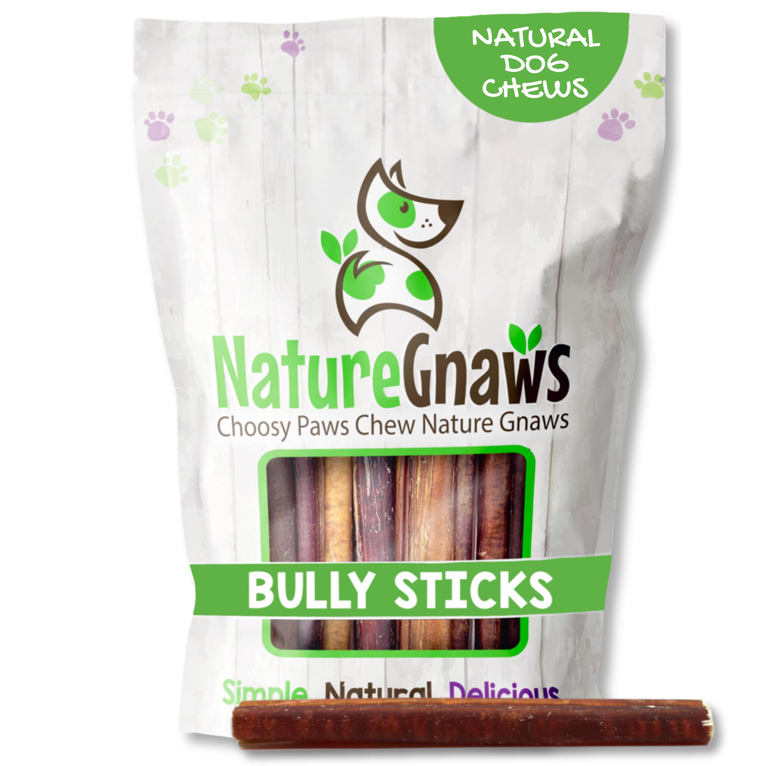 Nature Gnaws Large Bully Sticks for Dogs 5-6" (3 Count) - Thick Long Lasting for Aggressive Chewers and Large Dogs - Natural Beef Dog Chew Bones