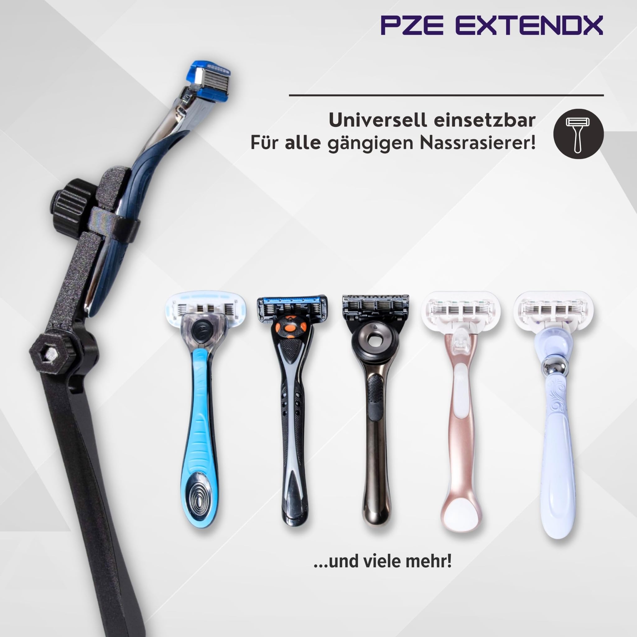 Rückenrasierer Herren und Damen - Rasiererverlängerung universal für alle Nassrasierer - Haarentfernung Rücken und Körper - Beinrasierer - ergonomisch - kompakt - (Rasierer nicht enthalten)