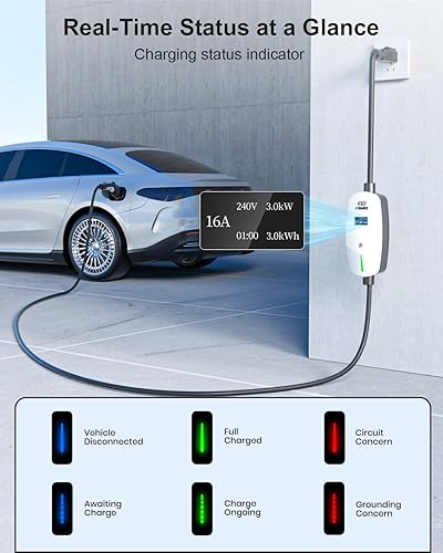 Miniatura 9 de Cargador eléctrico portátil de nivel 1 de 110 V/240 V, 6-16 A, ajustable, J1772 con cable de carga de 25 pies, NEMA 6-20 y 5-15 estación de carga