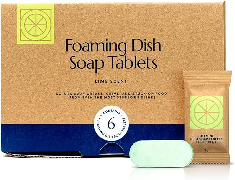 CLEANOMIC Foaming Dish Soap Tablets 6 Pack - Dish Soap for Manual Dish Washing, 6 Concentrate Tablets for Dish Washing Lime Scent