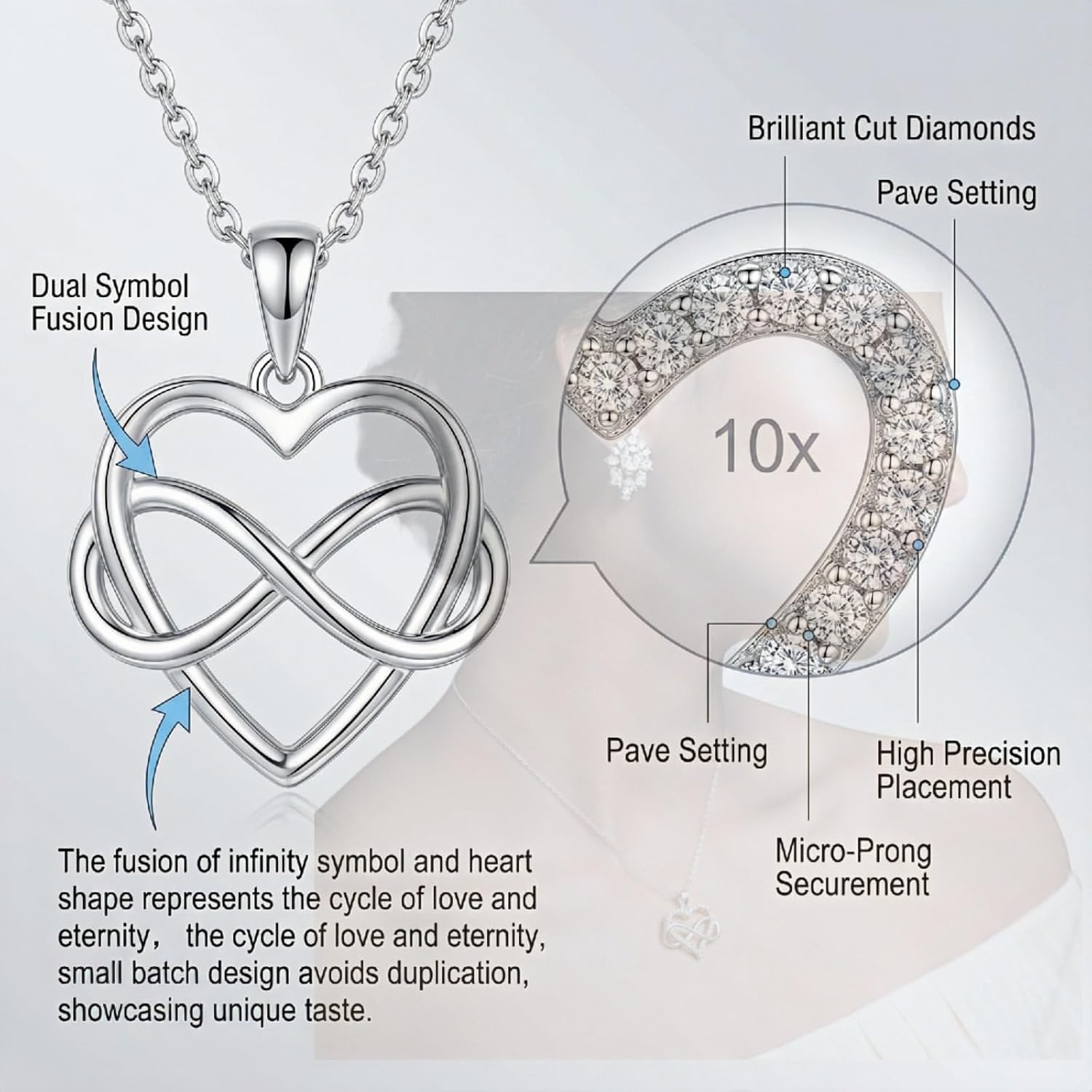 Infinity Heart Necklace for Women, Love Heart Pendant with Cubic Zirconia and Infinity, Gold-plated Necklace for Girlfriend Mom for Wedding Prom Anniversary Birthday Valentines 1 Pcs - Image 4