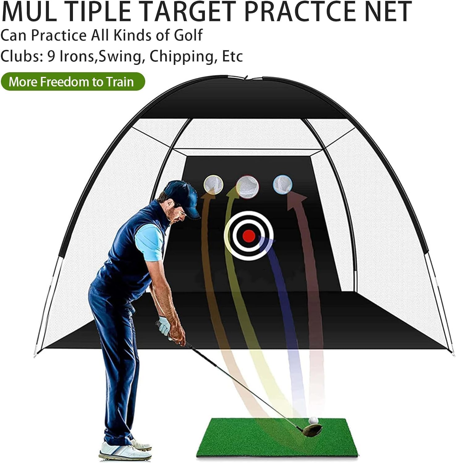 Golfnetz 3x2.1x1.8m Golf Trainingsnetz mit Schlagmatte für Hinterhof Drinnen Draußen Chipping Driving, und Pitching-Fahrnetze für den Innen- und Außenbereich, Garagennutzung, Golfschwungtraining