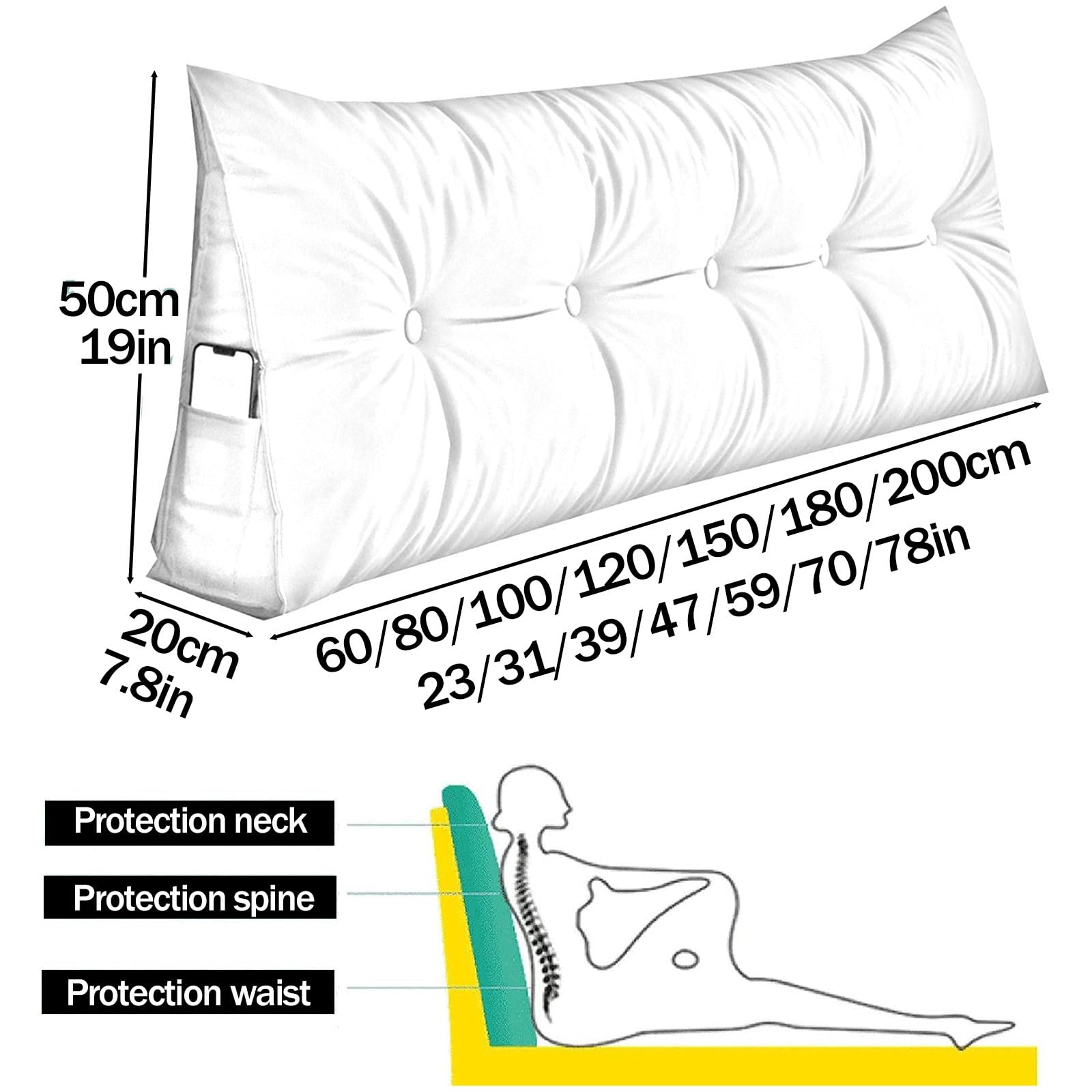 Grande cuscino a cuneo in velluto a coste, per letto matrimoniale, king size, imbottito, per lettura/divano, cuscino per la schiena, lavabile, per lo schienale lombare (100 x 50 x 20 cm, grigio scuro)