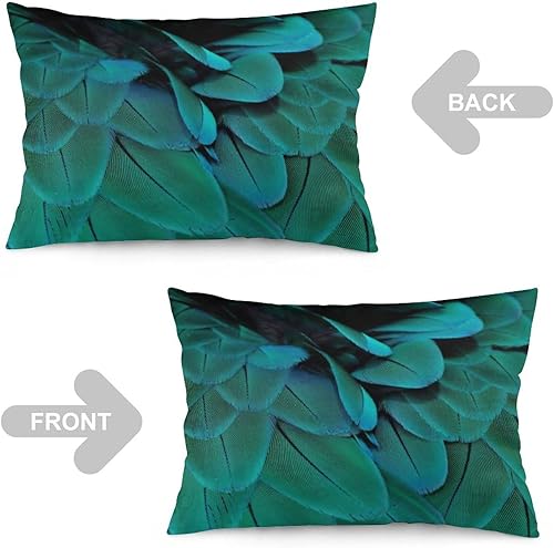 Miniatura 3 de Fundas de almohada decorativas con estampado de plumas y purpurina verde azulado y dorado, 12 x 20 pulgadas, para decoración del hogar, sala de