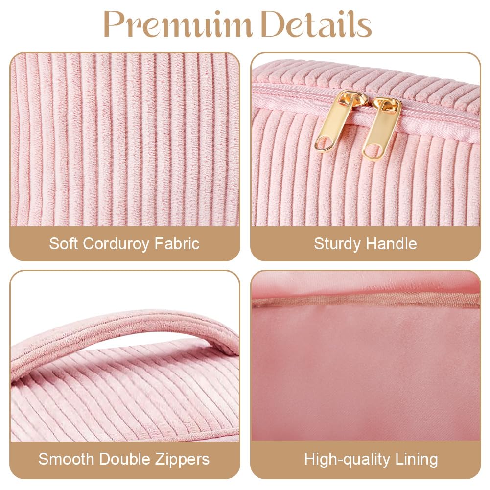 Aucuu Corduroy Cosmetic Bag, 3 Pcs Makeup Bag, Large, Medium and Small Cosmetic Bag - Image 4