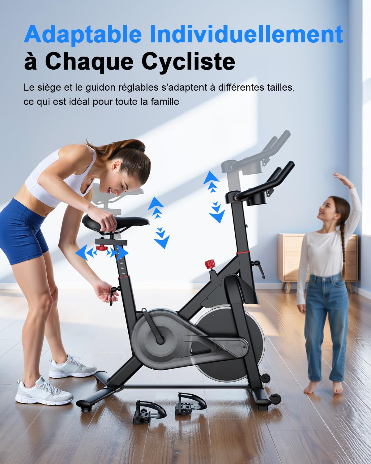 Vélo d'Appartement avec Écran LCD et Application, Résistance Magnétique Réglable, 136 kg