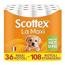 Scottex Carta Igienica La Maxi, Rotoli di Carta Igienica a Durata Tripla, Extra Morbidi e Assorbenti, con Trama 3D, 36 Maxi Rotoli da 500 Strappi (18,000 Strappi)