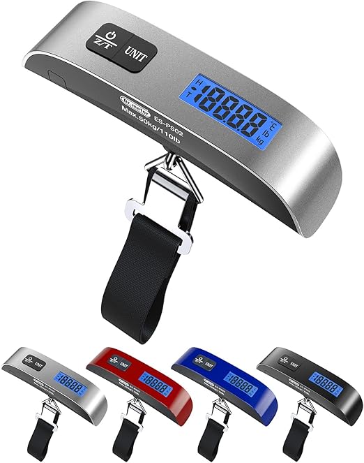Luggage Scale Dr.meter Travel Essentials Luggage Weight Scale Backlight LCD Display 110lb/50kg Electronic Balance Digital Postal Travel Accessories with Rubber Paint Handle Temperature Sensor Silver