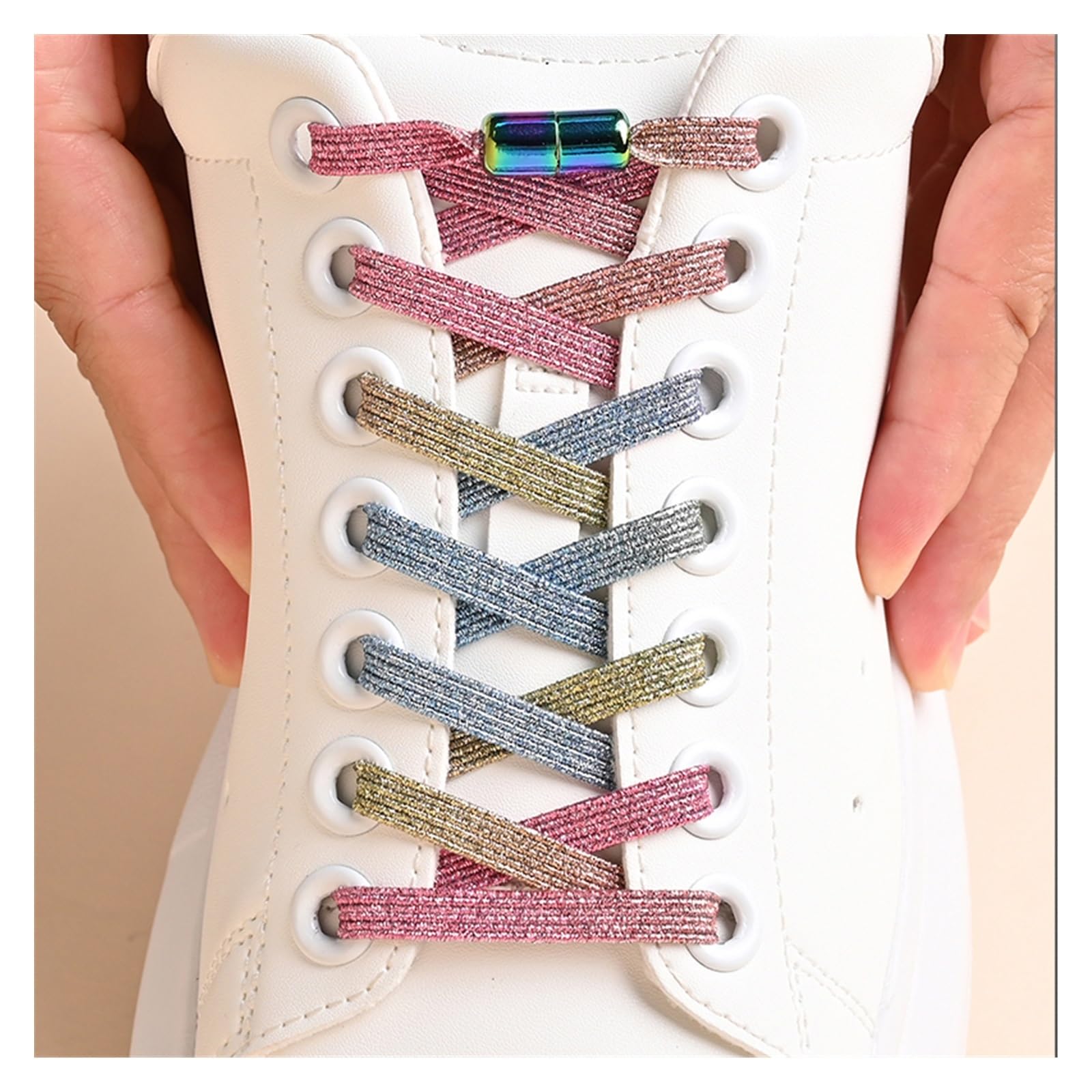 HEAGER Schuhe, Flexible Schuhe, Schnürsenkel ohne Binden, Bunte Schnalle, Schnürsenkel, Perlen, hell, bunt, ohne Binden, elastische Schnürsenkel, Sneaker, Kinder, Erwachsene(Roze)