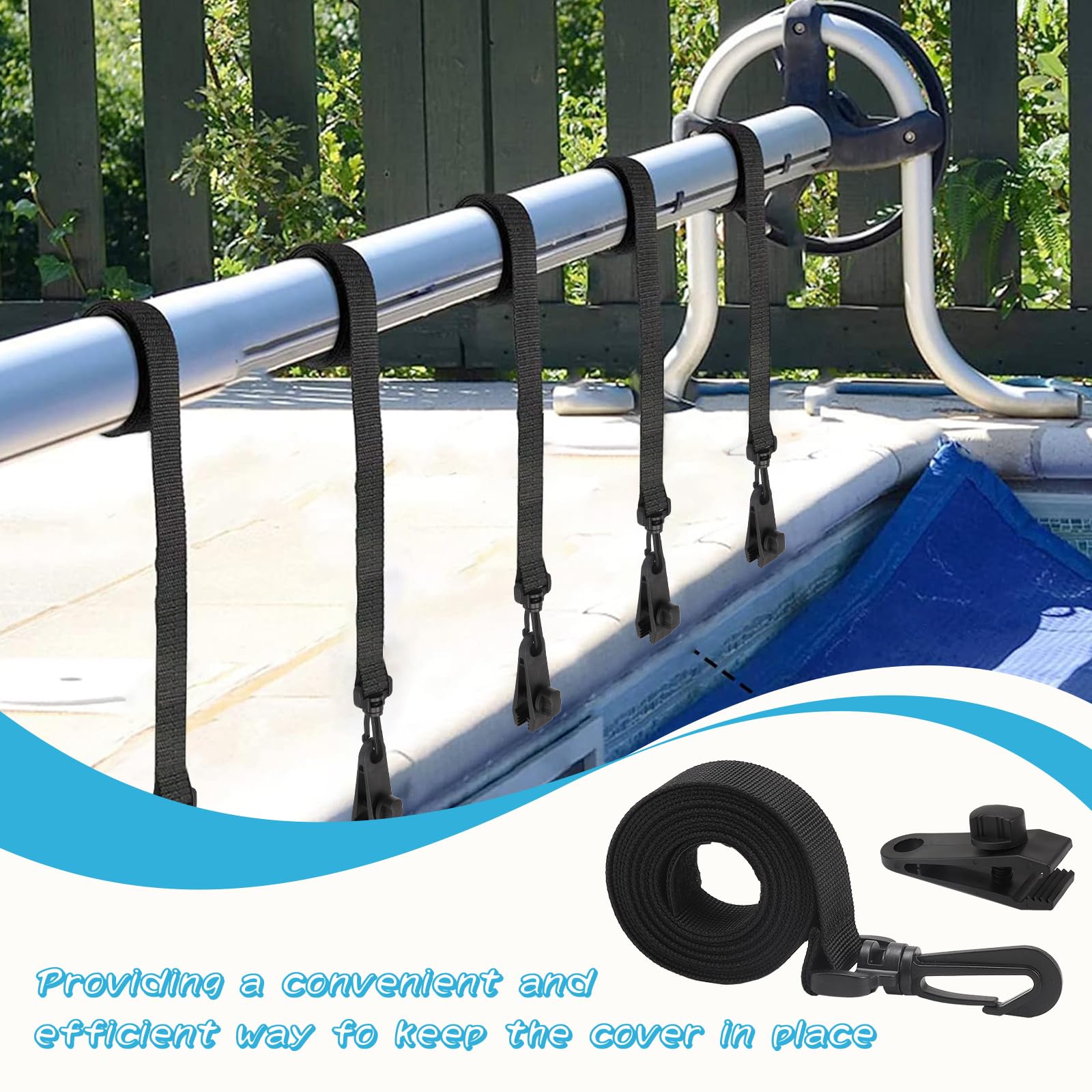 Enrollador Solar para Piscina, Sistema de Enrollado para Láminas de Piscina, Kit de Fijación para Ruedas de Cubierta Solar de Piscina, Rodillo de Piscina para Cubierta Solar, 8 Bandas de Sujeción