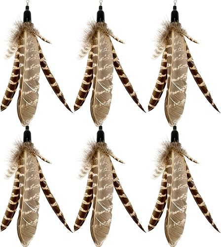 Recambios de juguetes de plumas para gatos, 6 piezas hechas a mano de plumas de pájaro, pluma de repuesto para varita de gato para gatos de interior