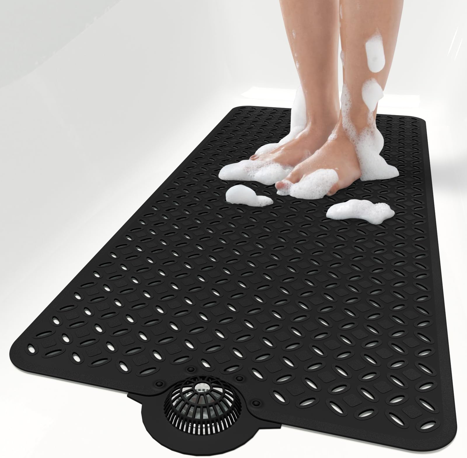OTHWAY Bathtub Mat Non Slip, 43×100CM Long Bath Mat for Tub with Hair Catcher,TPE Shower Mats for Inside Shower for Eldly & Kids,Drain quickly&Machine Washable