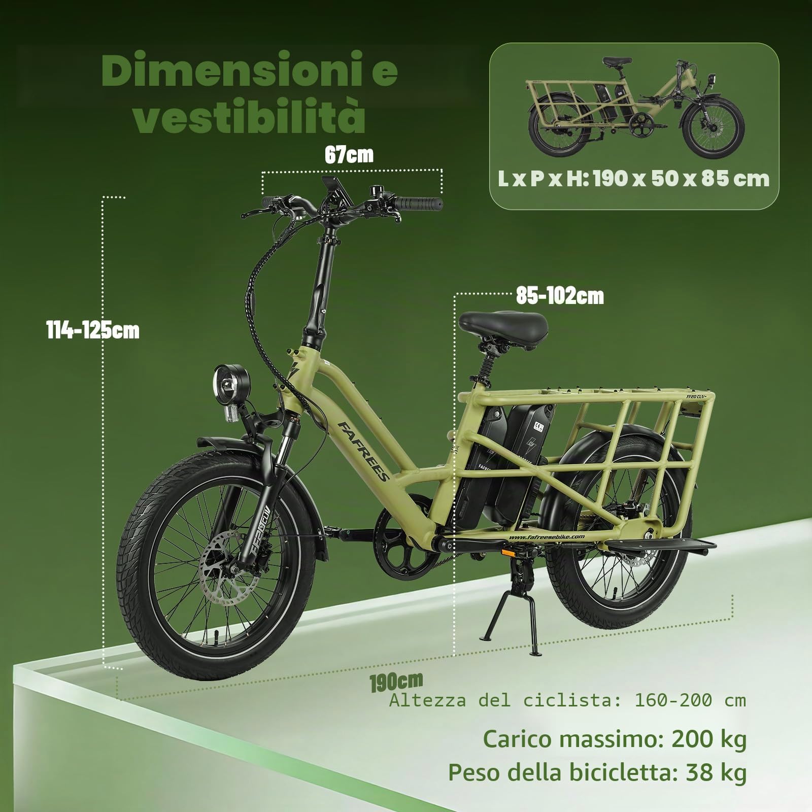 Fafrees Bicicletta elettrica per famiglia FF20 CUV 20 pollici [ufficiale] da donna e da uomo, 25 km/h, pedelec, 12 Ah / 576 Wh*2, batteria 200 kg 75 N.m, freni idraulici E-Cargo, Fatbike per adulti