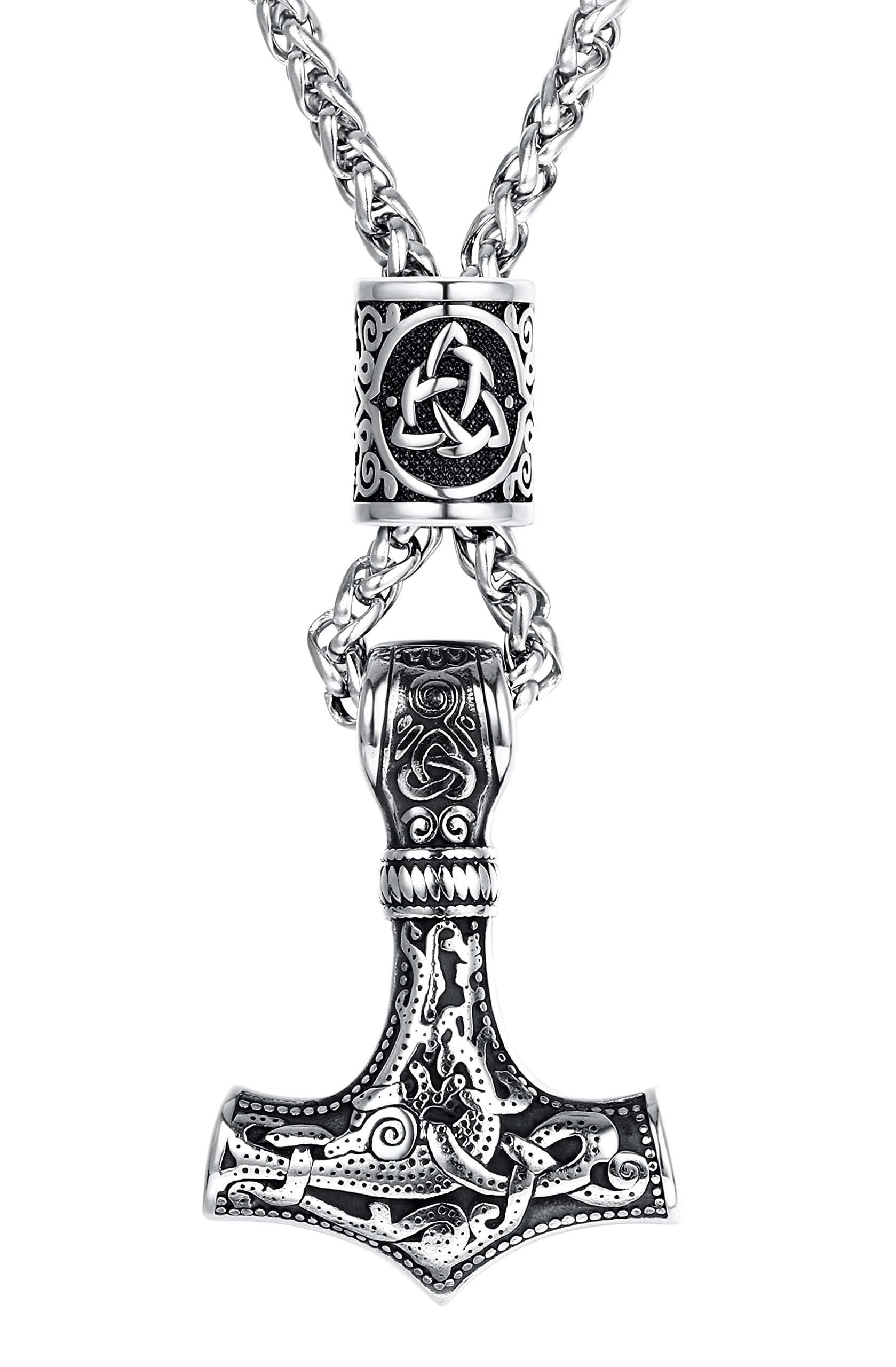 JeweBella Collar Colgante Mjolnir Vikingo Hombre Acero Inoxidable Nórdico Collar Colgante Martillo de Thor con Nudo Celta Hombre Vikingos Joyería Regalo Negro/Plata