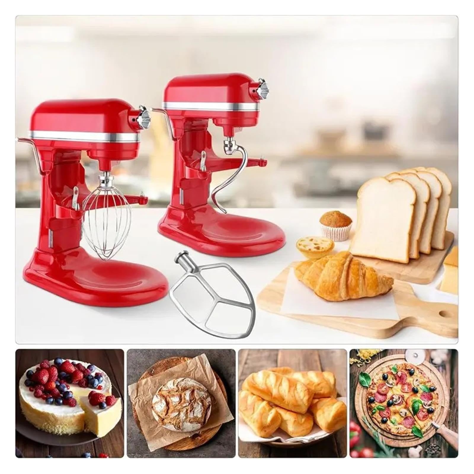 B64B – 3-częściowe nasadki ze stali nierdzewnej mikserem kompatybilny z Kitchenaid 5,5-6QT, ubijaczką płaską, hakiem do wyrabiania ciasta, batem 6-drutowym do mikserów stojących