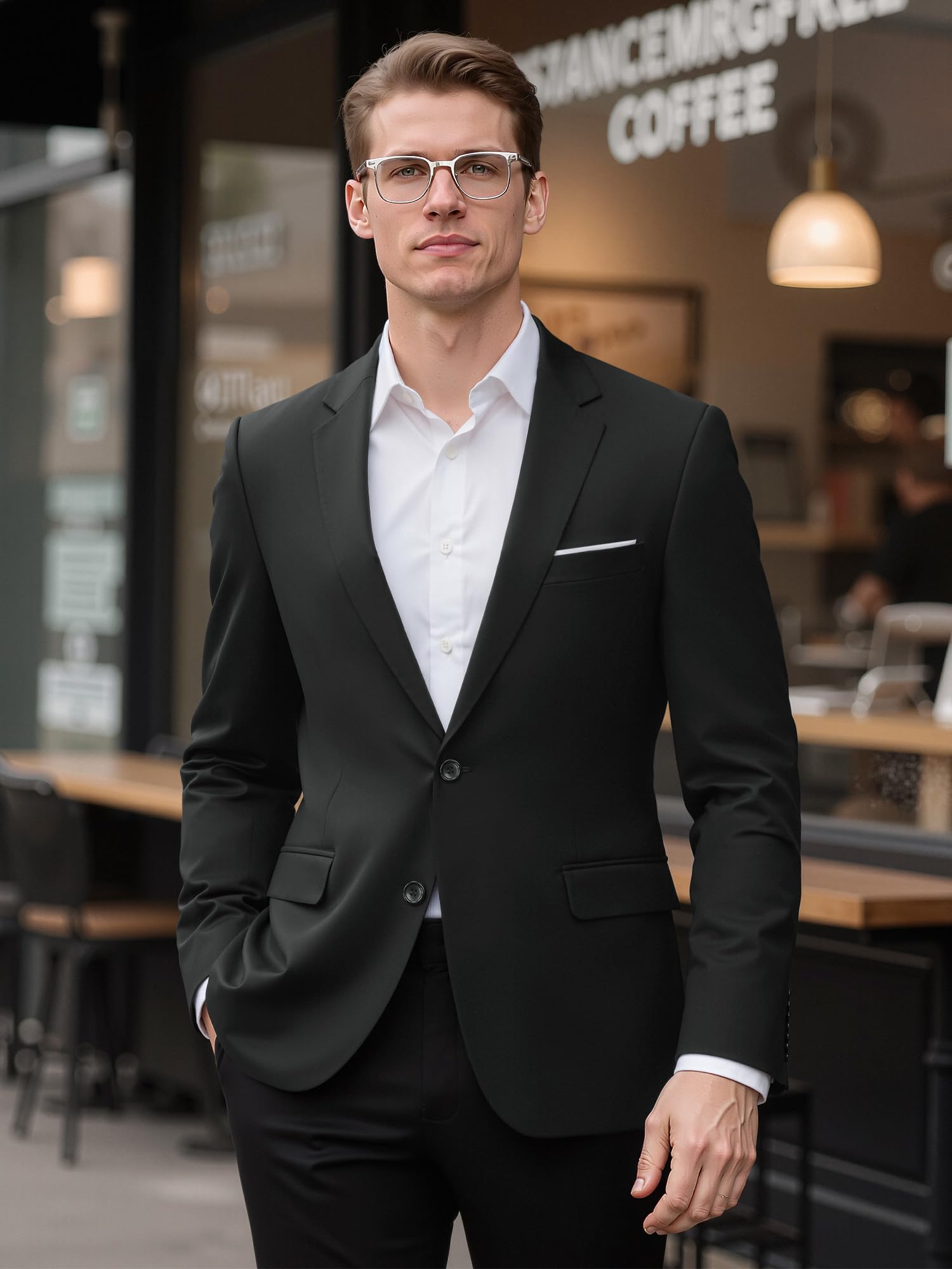 Sakko Herren Slim Fit 2 Knöpfe Smart Casual Anzugjacke für Business Hochzeit Party Leichtes Blazer mit Reverskragen
