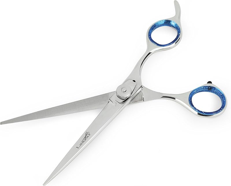 Tesoura Reta para Tosa de Gatos e Cães Laazar Pro em Aço Inoxidável com Cabo Azul, 17,78 cm