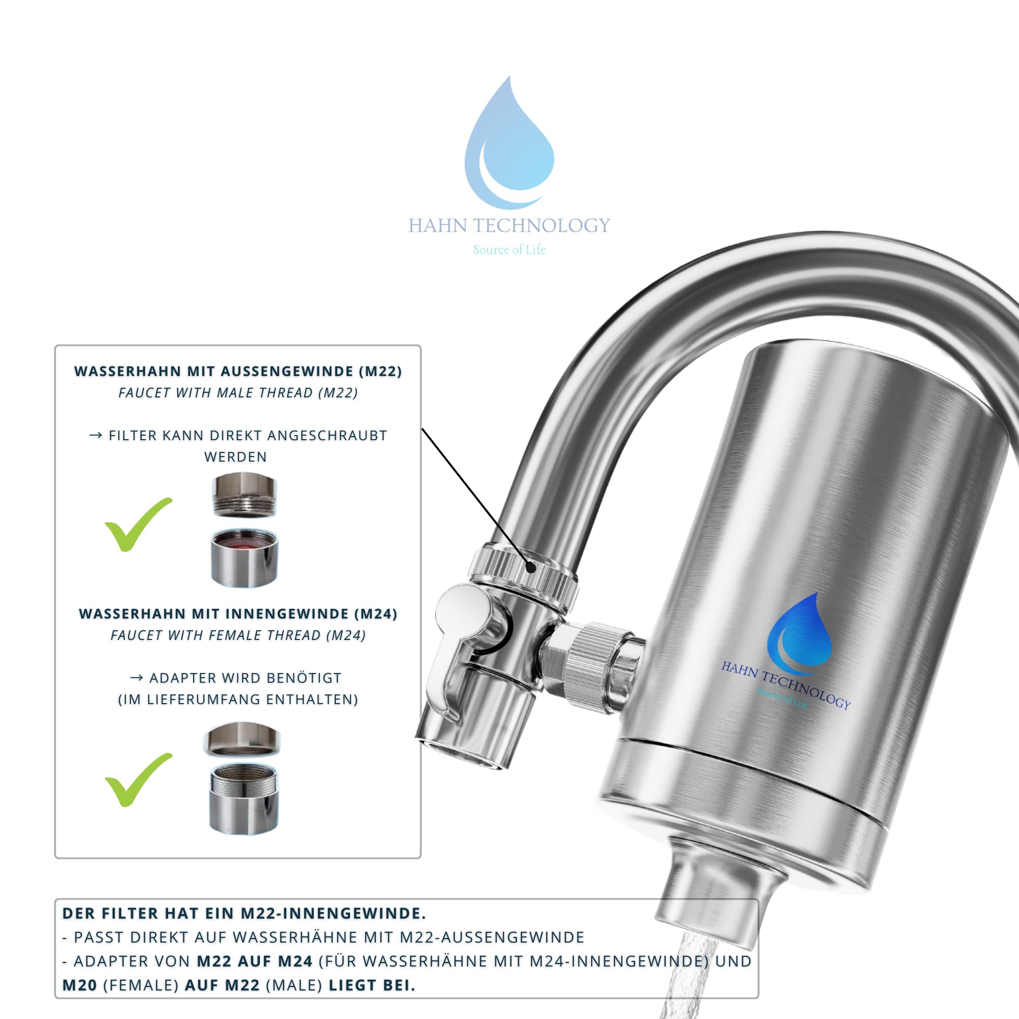 Filtre à eau pour robinet acier inoxydable cartouche charbon actif Plus élimine chlore microplastiques