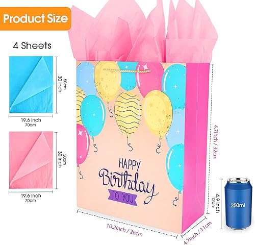 Miniatura 3 de Bolsa de regalo de cumpleaños, paquete de 2 bolsas de regalo grandes para niñas, mujeres, mujeres, ella, bolsas de regalo rosas con papel de seda,