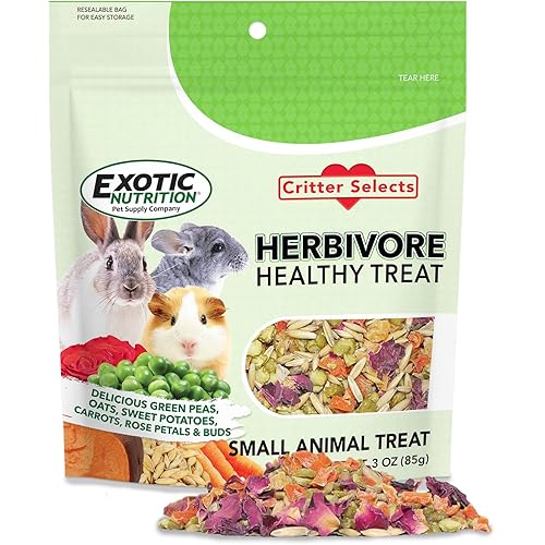 Herbivore Treat (3 oz.) - Healthy Natural Mixed Treat - Sweet Potatoes, Carrots, Green Peas, Oats, Rose Petals - For Chinchillas, Rabbits, Guinea Pigs, Prairie Dogs, Degus, and Other Small Pets