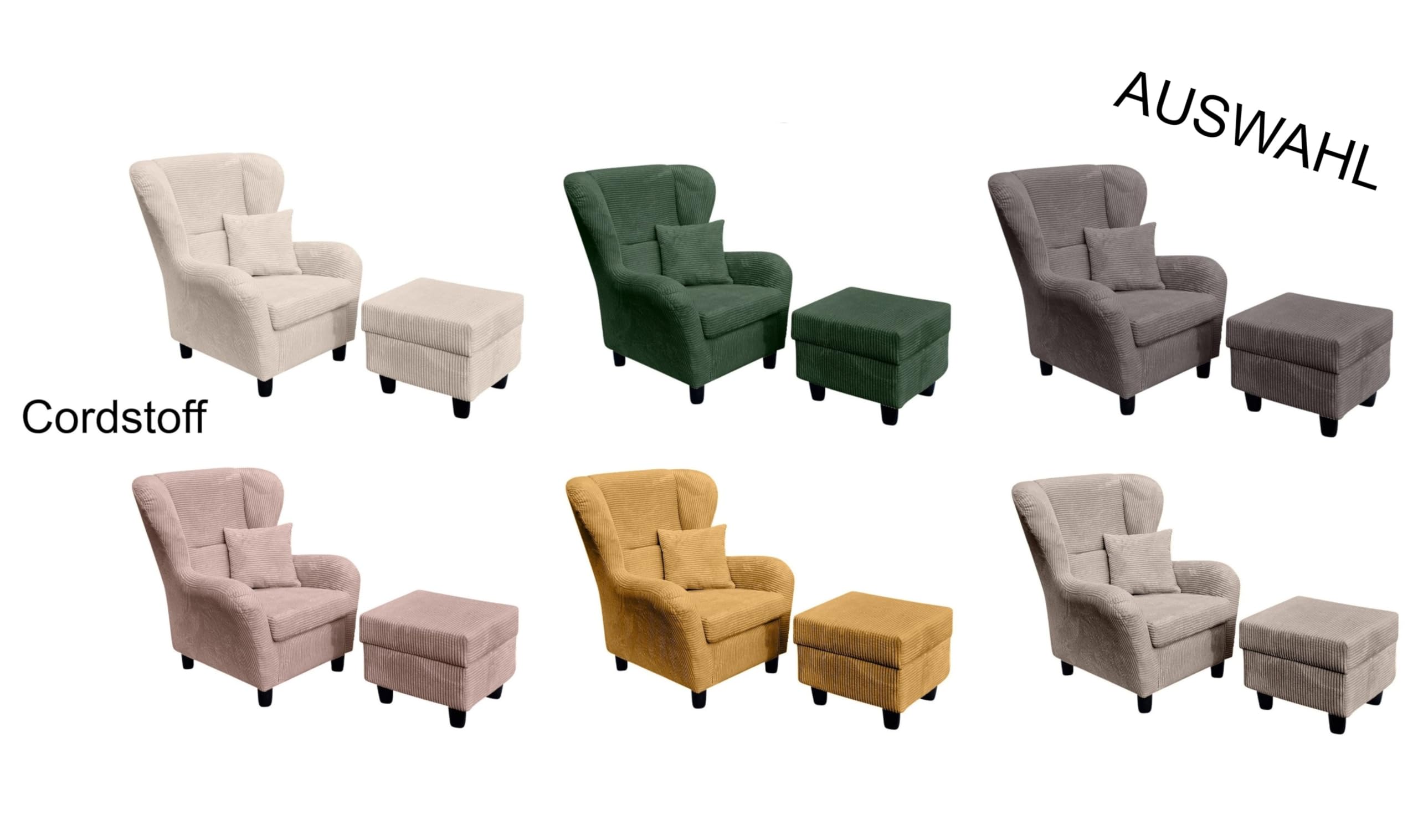 luma-Home 18004/ Ohrensessel mit Hocker im Landhaus-Stil, Blumenmuster bunt